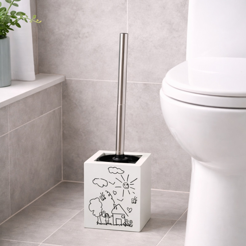 MSV WC-Bürste mit Halter aus MDF & Edelstahl Garden White