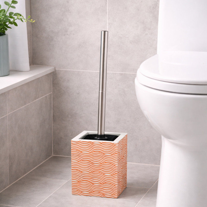 Toilet brush with MDF & stainless steel support WAVE Orange MSV