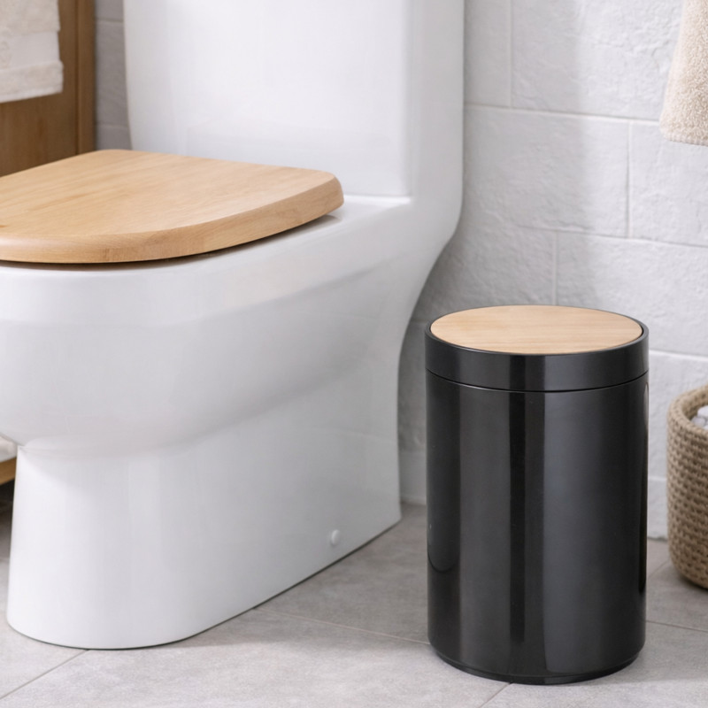 MSV Schwingdeckeleimer PP & Bamboo OSLO 5L Schwarz