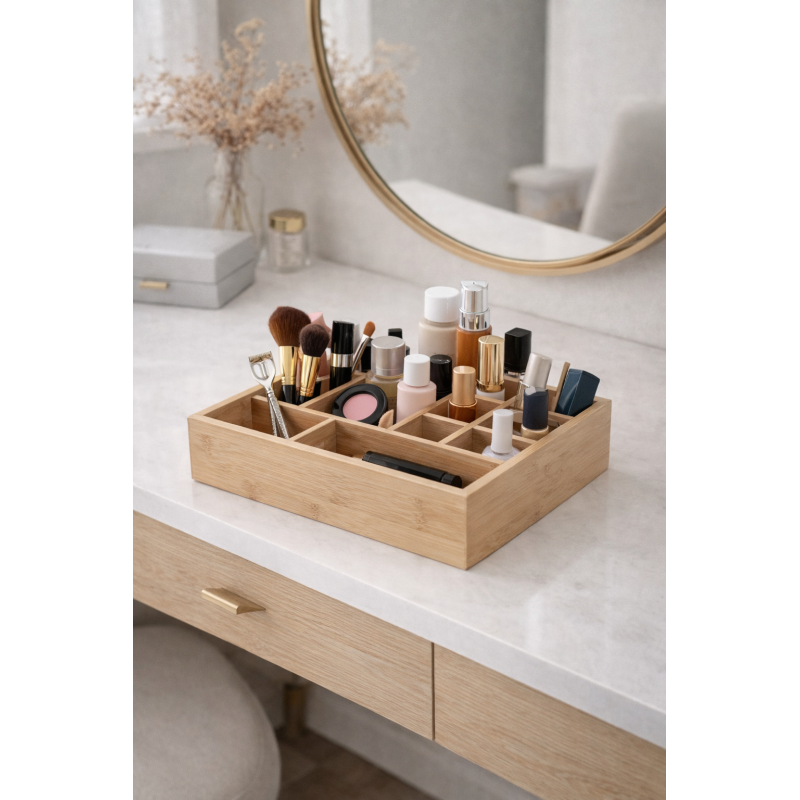 Organizer per trucchi in bambù 10 scomparti ISALYS Beige MSV