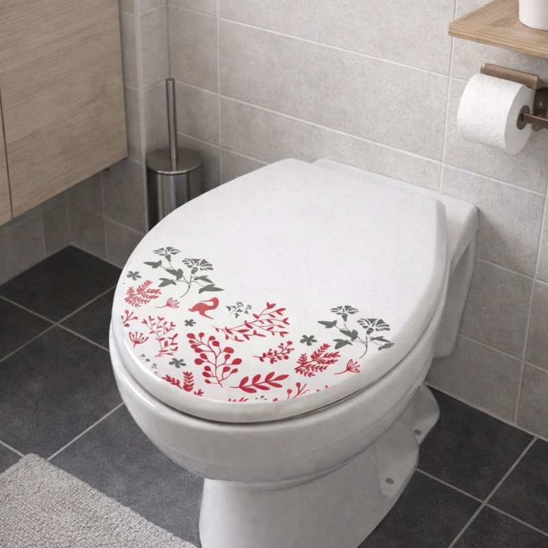 Sedile WC rigido termico con motivo floreale - Cerniere PS MSV