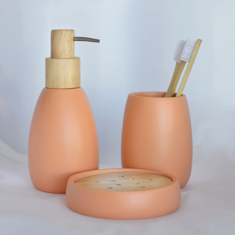 Soap dispenser Polyresin and wood SVEN Peach Spirella