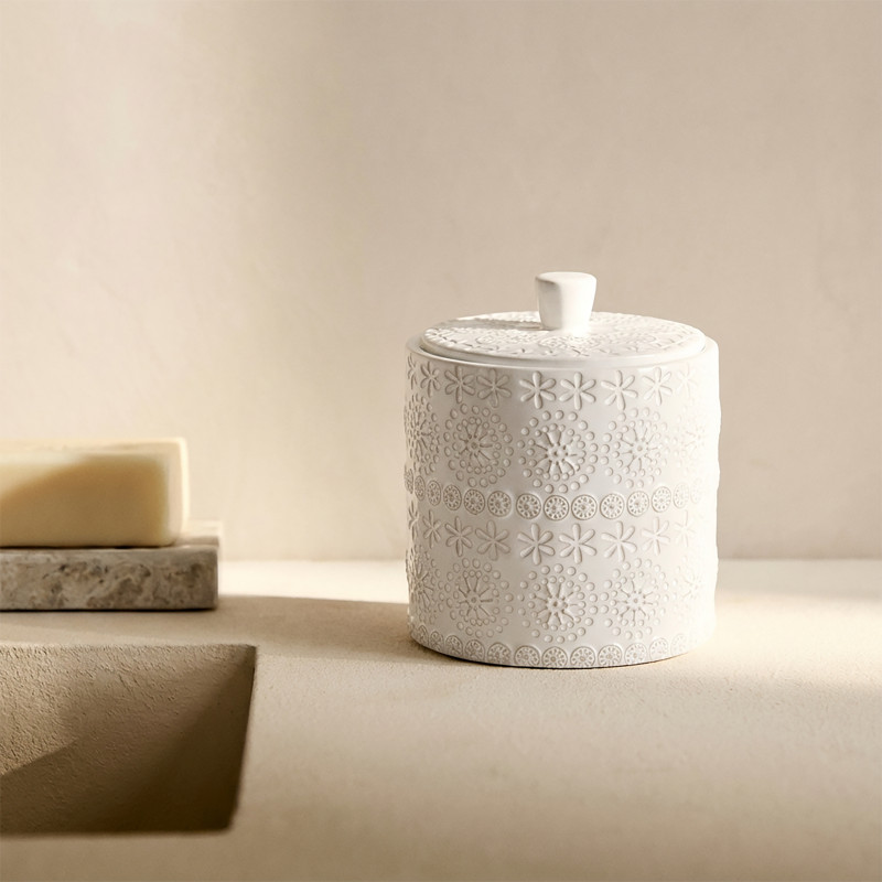 Boite à  cotons Porcelaine RELIEF Blanc Spirella