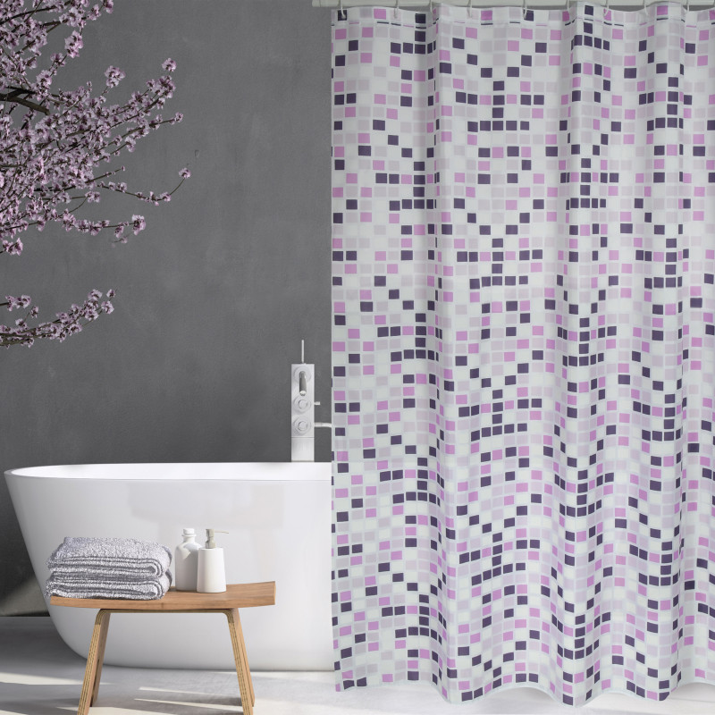 MOSAIKO Cortina de Ducha de Poliéster 180x200cm CALIDAD PREMIUM Morada - Anillas incluidas MSV