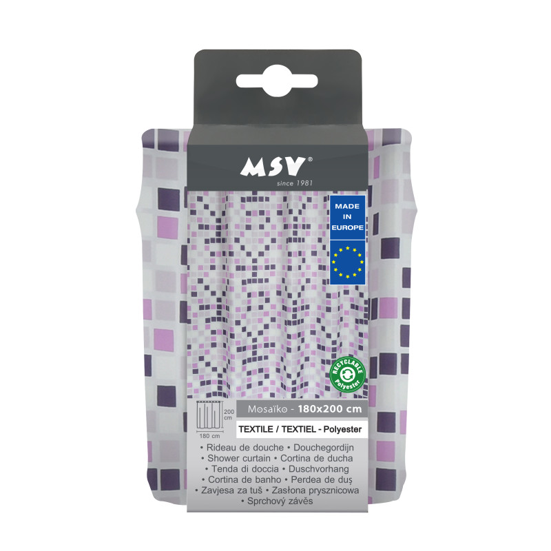 Polyester Shower curtain MOSAIKO 180x200cm PREMIUM QUALITY Purple - Rings included MSV