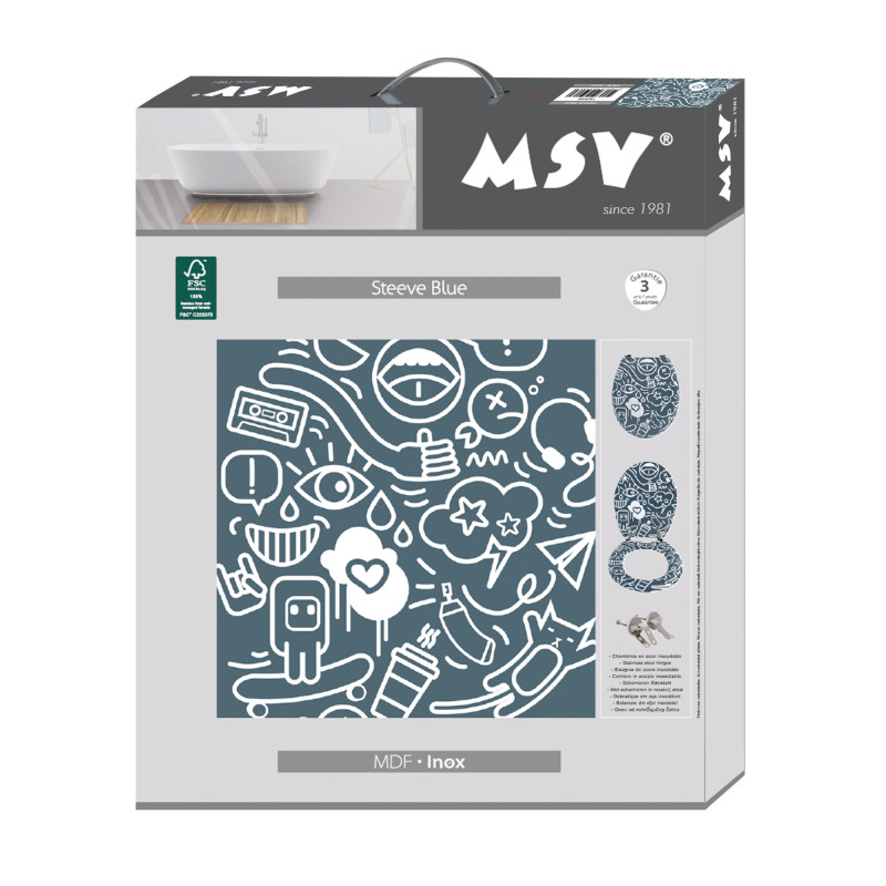 Sedile WC MDF STEEVE Blu - Cerniere MSV in acciaio inossidabile