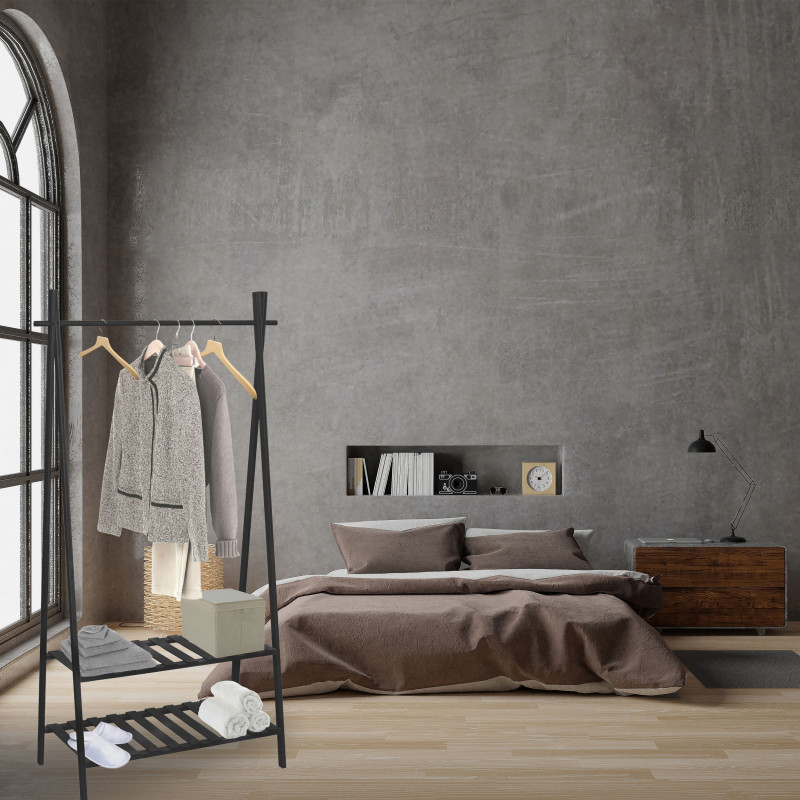 Bamboo clothes rack with two shelves MIA Black MSV
