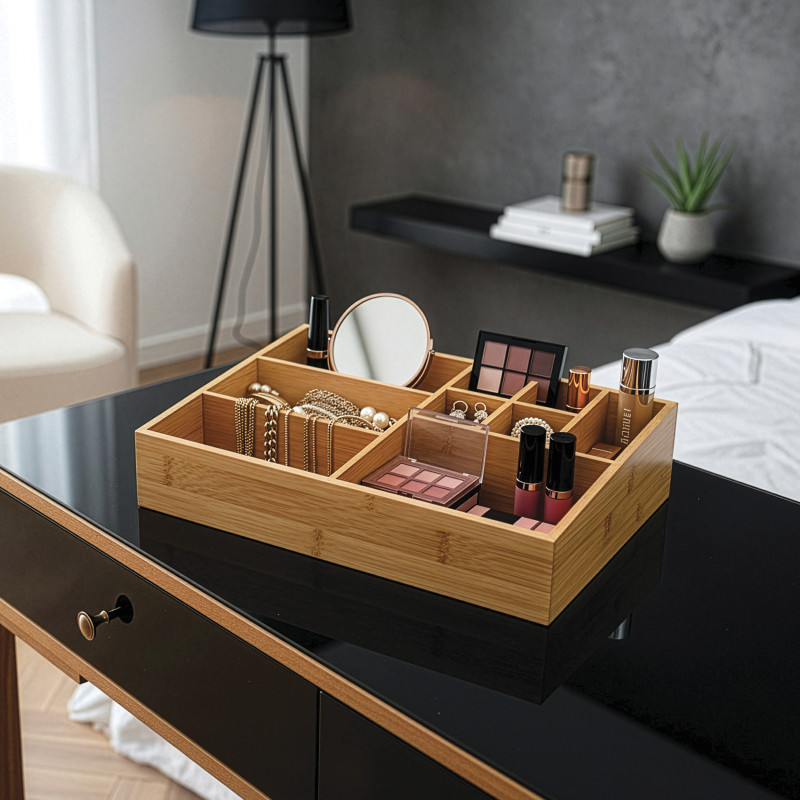 Organizer per trucchi in bambù 10 scomparti ISALYS Beige MSV