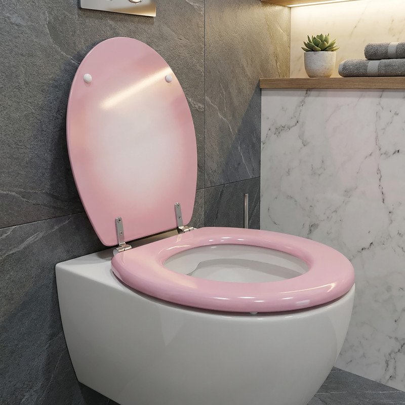 Asiento de inodoro MDF rosa - Bisagras de acero inoxidable MSV