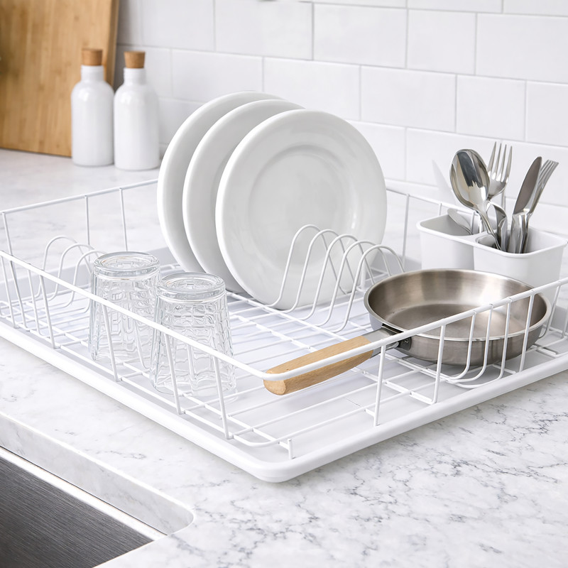 SAKURA dish drainer with tray in White Chrome Steel MSV
