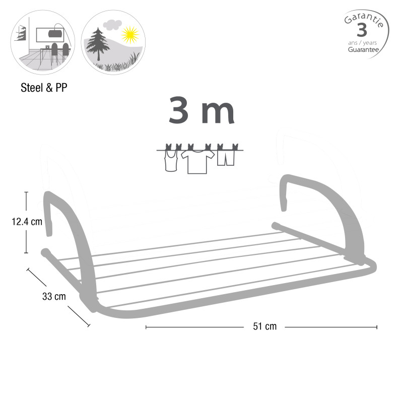 Balkon-Wäscheständer 3M Steel White & Black MSV