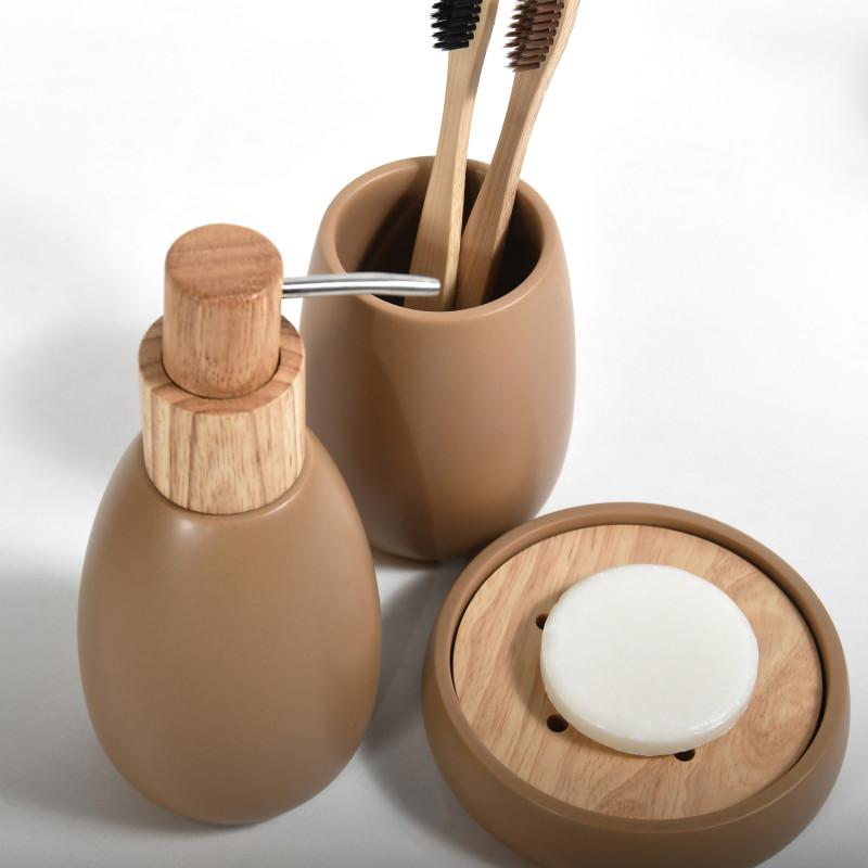 Seifenspender Polyresin und Holz SVEN cappuccino Spirella