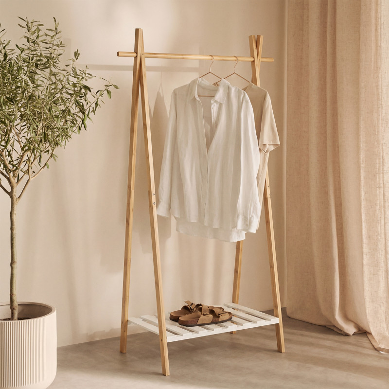 Portant Bambou avec étagère MIA Bois & Blanc MSV