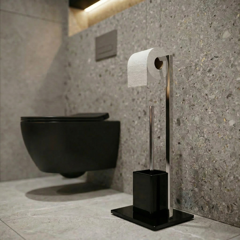 Wc combinato acciaio inox e vetro nero MSV