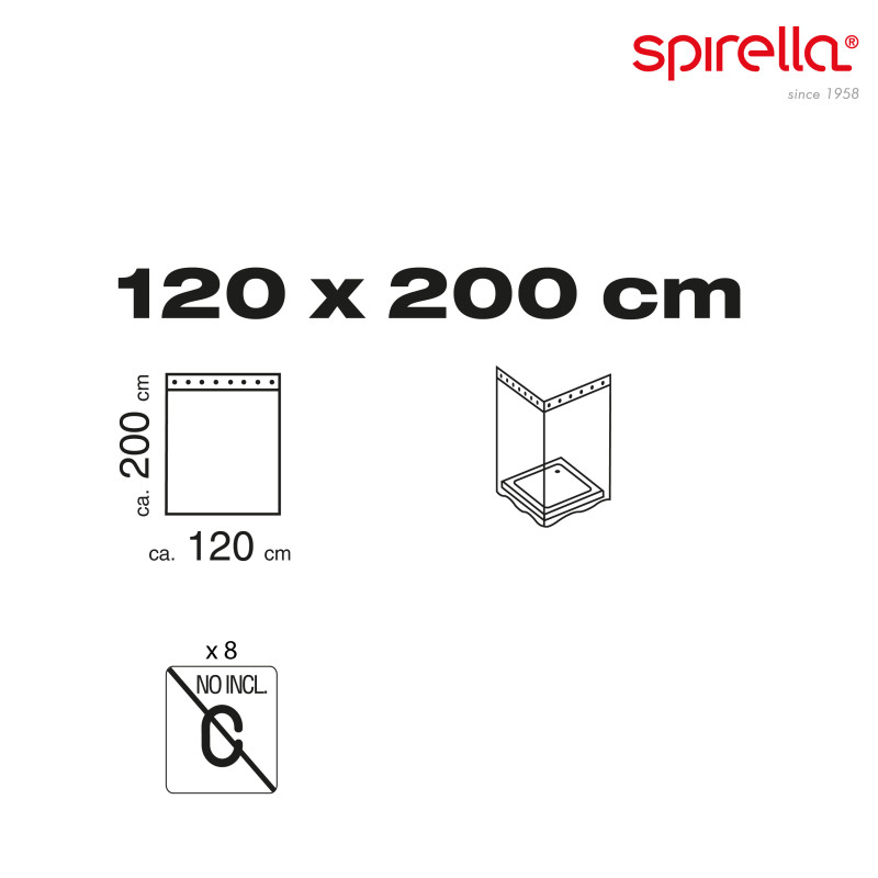 Polyester Shower curtain PRIMO 120x200cm Spirella Gray