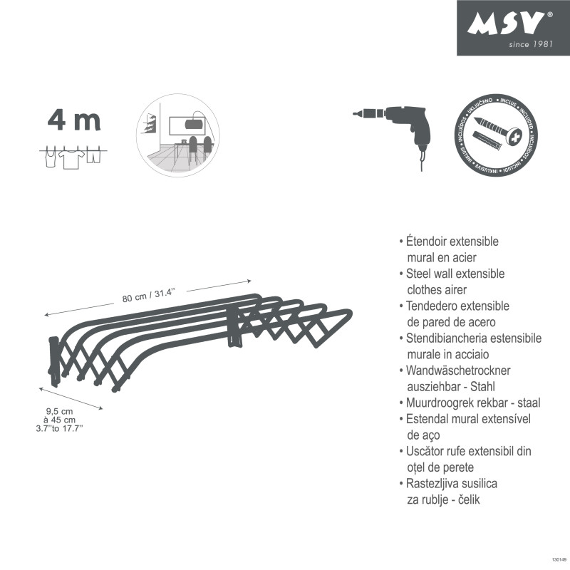 Etendoir mural 4M Acier Blanc MSV