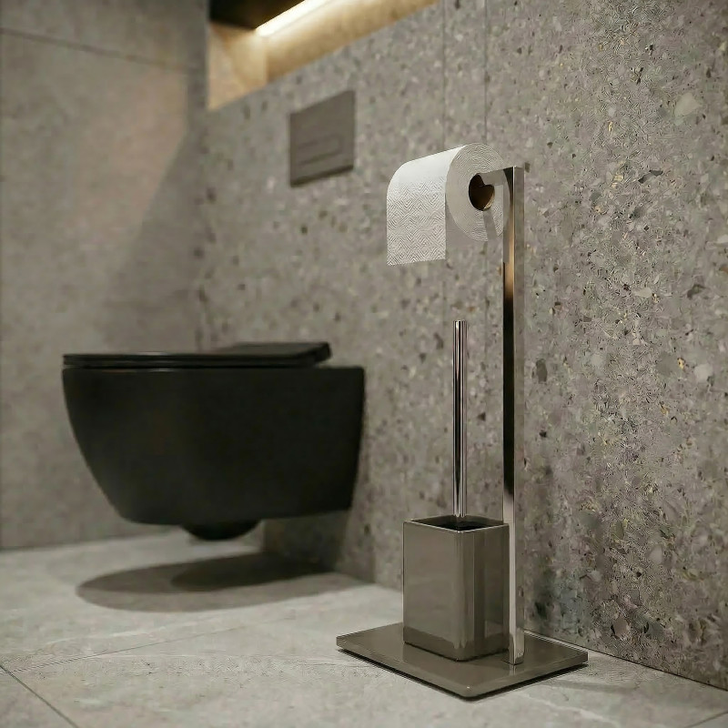 Combined Wc Stainless Steel & Taupe Glass MSV