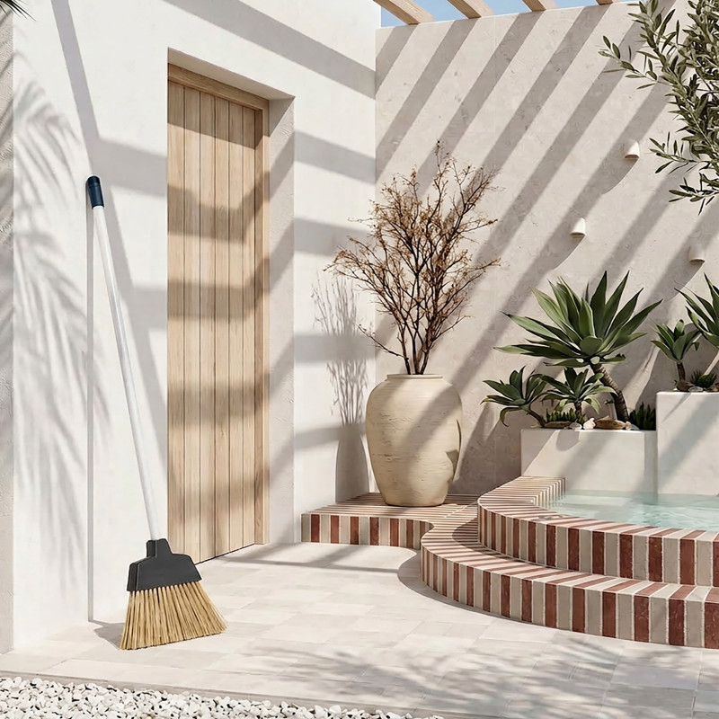 Scopa da esterno con manico 138x23,5x3cm Nero e Beige MSV
