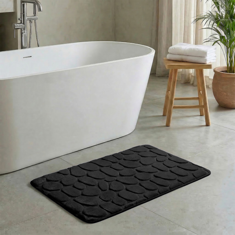 Tappetino da bagno PEBBLE in microfibra 40x60 cm Nero MSV