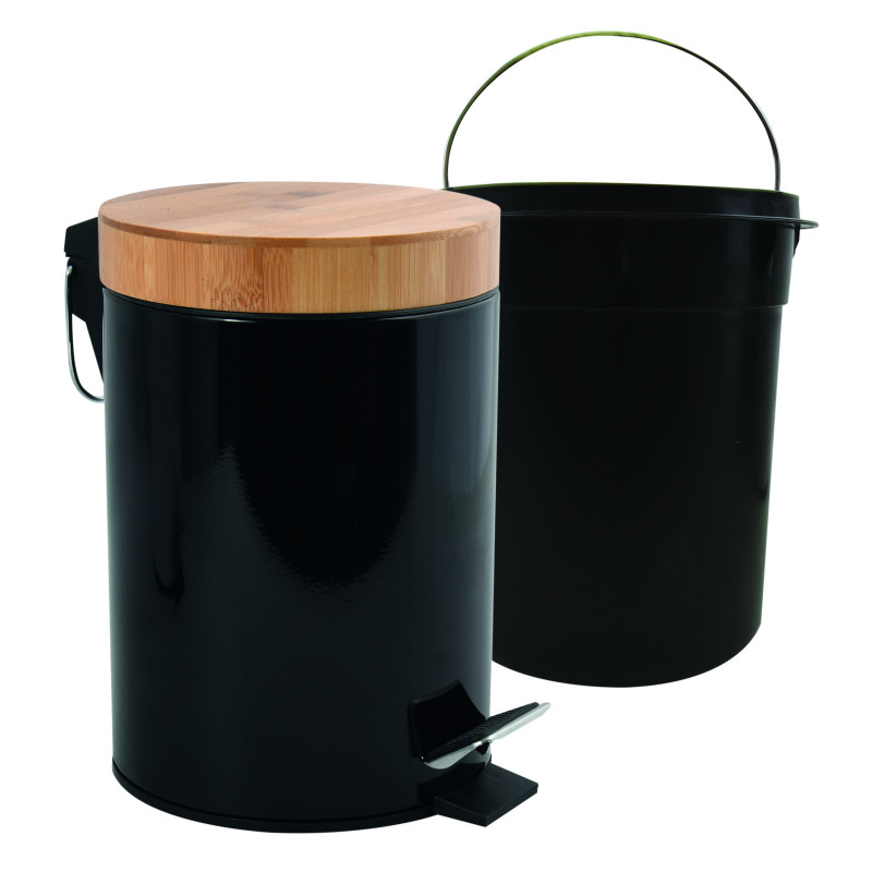 Papelera con pedal Acero y Bambú AZA 3L Negro MSV