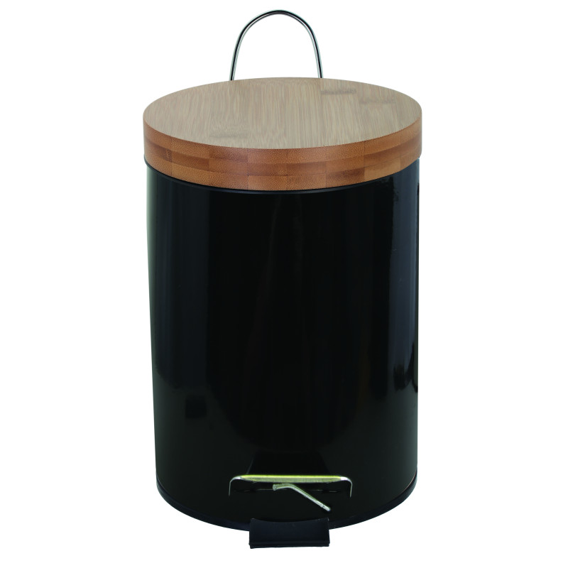 MSV Badezimmer Treteimer Stahl & Bambus AZA 3L Schwarz