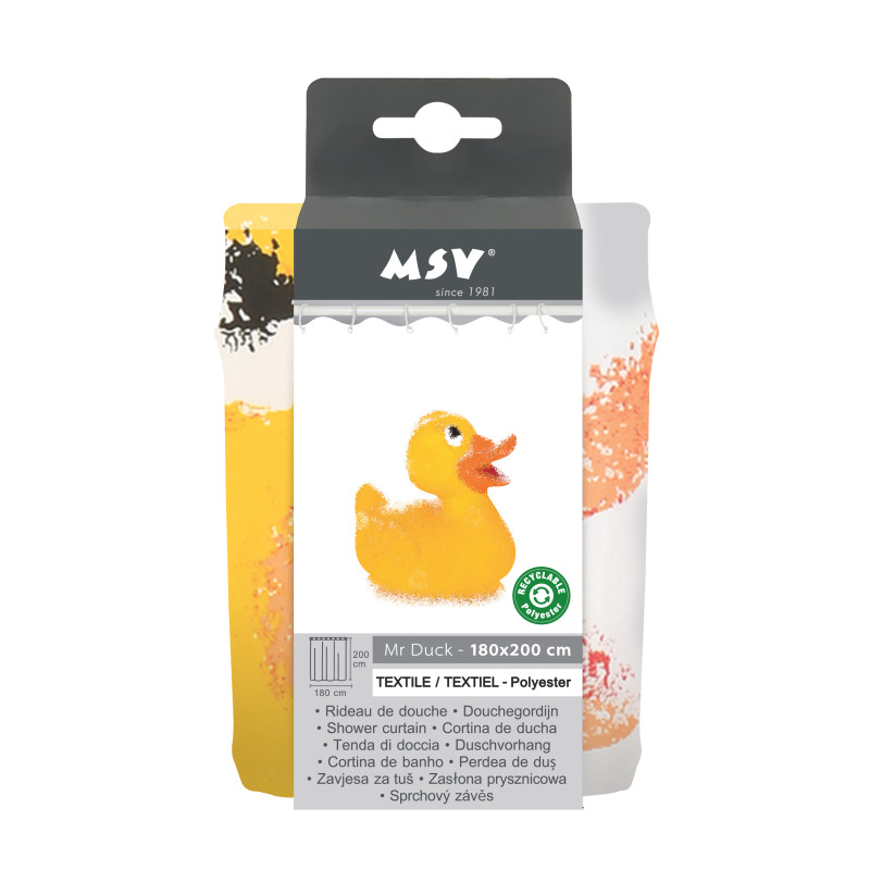 Rideau de douche Polyester 180x200cm Mr DUCK - Anneaux inclus MSV