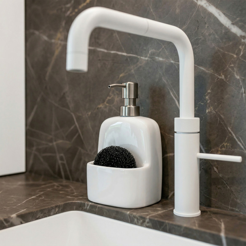 Distributeur de savon et porte éponge Porcelaine BRIDGET Blanc Spirella