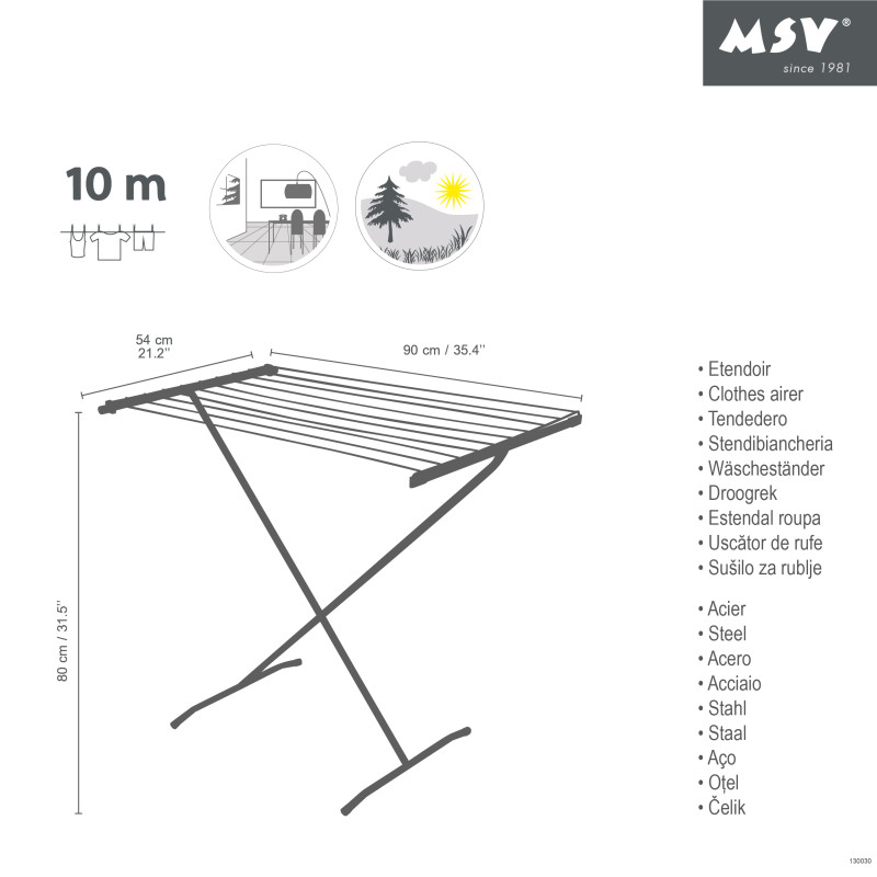 Etendoir à  linge 10M Acier 1 niveau Blanc MSV