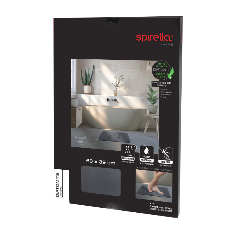 Diatomite bath mat dark grey 60 x 39 cm SPIRELLA
