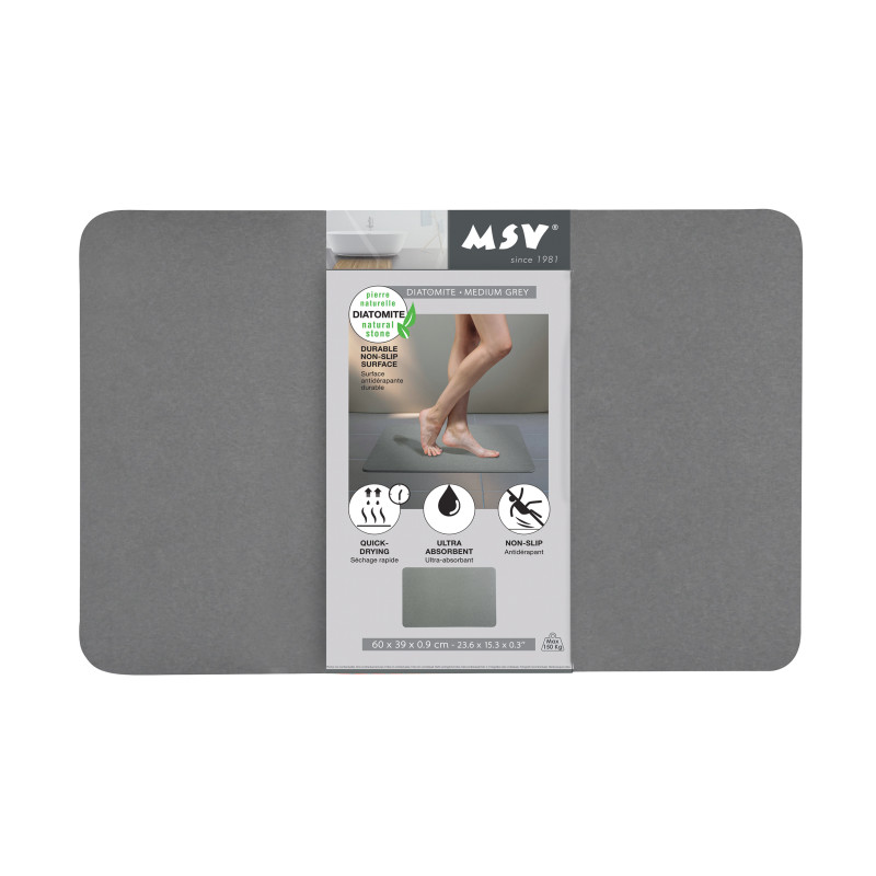 Alfombrilla de baño de diatomita gris medio 60 x 39 cm MSV