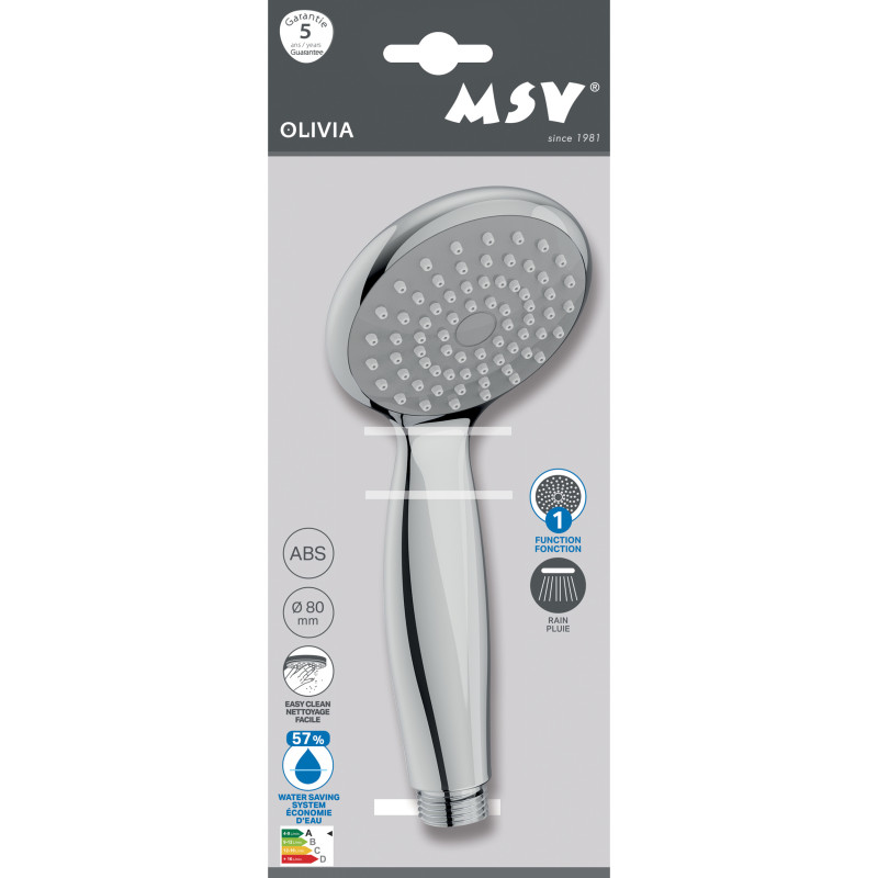 Pommeau de douche Olivia MSV – Jet pluie, économie d’eau et design chromé