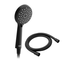 Pommeau de douche MSV Isao Ø 100 mm avec flexible 150 cm – 3 fonctions – Économie d'eau 69 % – Noir matt