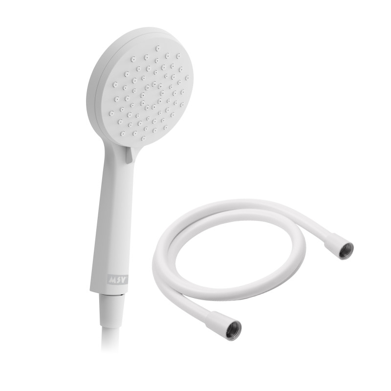 Pommeau de douche MSV Isao Ø 100 mm avec flexible 150 cm – 3 fonctions – Économie d'eau 69 % – Blanc matt