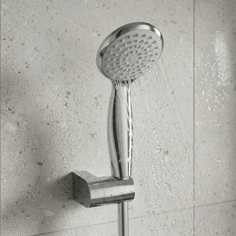 Vicente Handbrause-Set Chrom Ø80 mm mit Wandhalterung und 150 cm PVC-Brauseschlauch