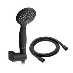 Pommeau de douche Vicente Noir matt Ø 80 mm avec support mural et flexible 150 cm