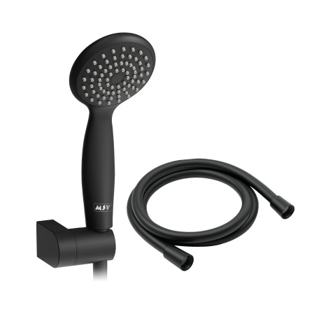 Set de Ducha de Mano Vicente Negro mate Ø80 mm con Soporte de Pared y Flexo PVC de 150 cm
