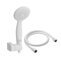 Pommeau de douche Vicente Blanc matt Ø 80 mm avec support mural et flexible 150 cm