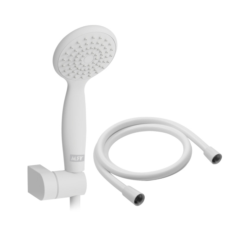 Pommeau de douche Vicente Blanc matt Ø 80 mm avec support mural et flexible 150 cm