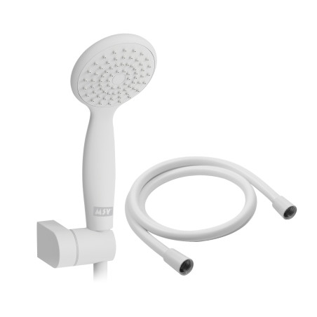 Pommeau de douche Vicente Blanc matt Ø 80 mm avec support mural et flexible 150 cm