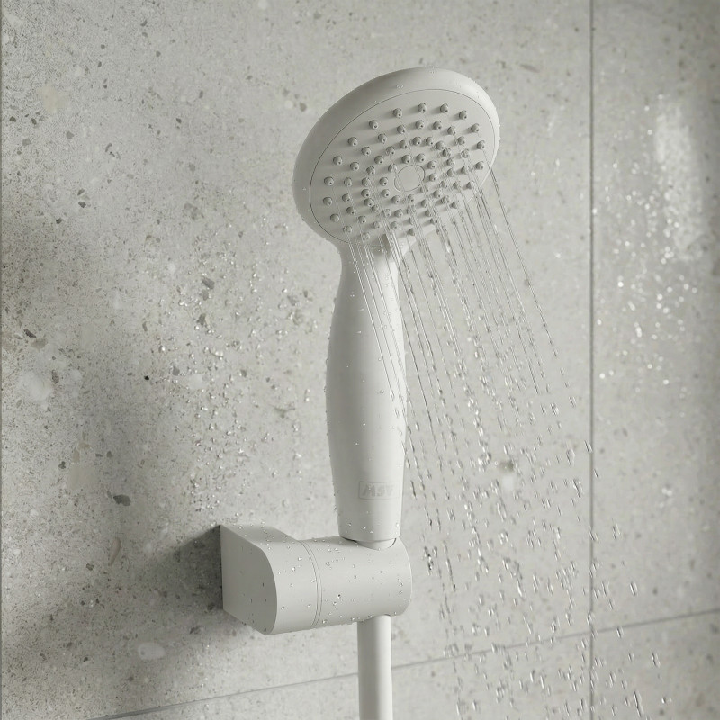 Pommeau de douche Vicente Blanc matt Ø 80 mm avec support mural et flexible 150 cm