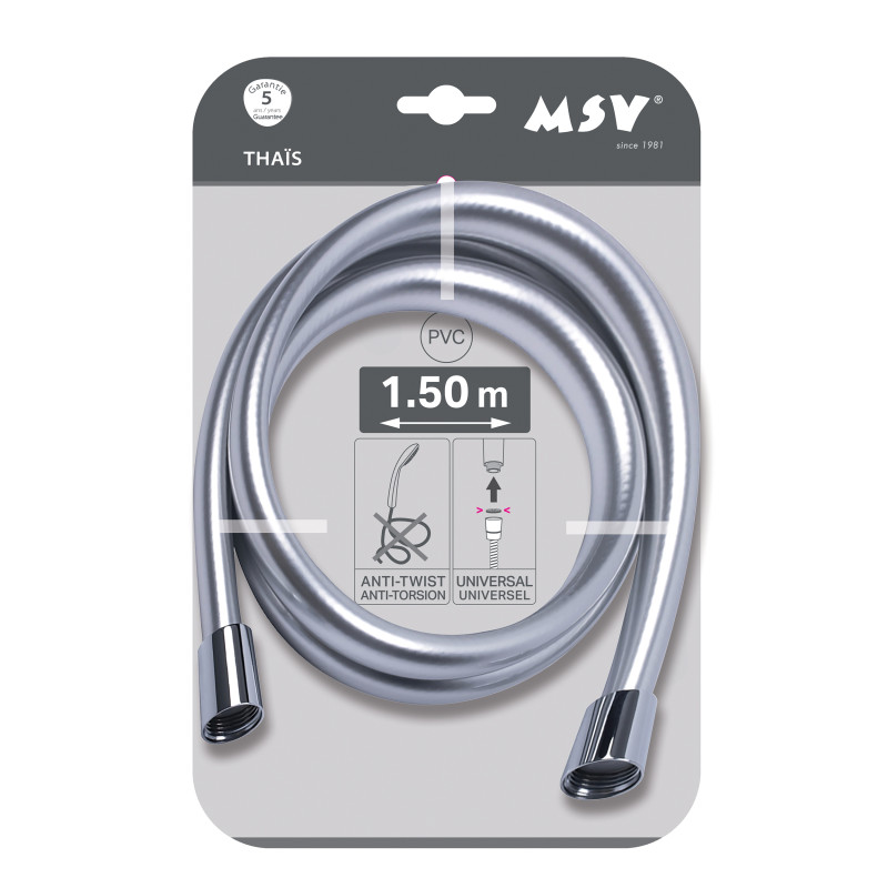 MSV Thaïs – Flexible de douche renforcé PVC 1,50 m Chrome