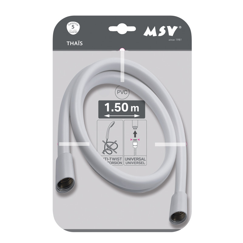 MSV Thaïs – Flexible de douche renforcé PVC 1,50 m Blanc matt