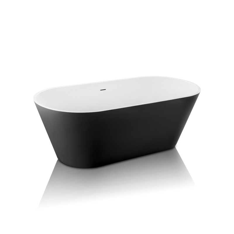 Freistehende Badewanne Anabelle 170 x 75 cm – Acryl Matt Schwarz – Mittiger Ablauf