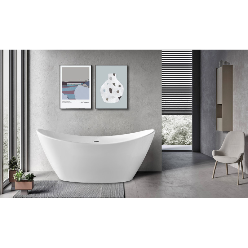 Bañera exenta 170 x 80 cm – Acrílico blanco brillante – Rebosadero de ranura integrado