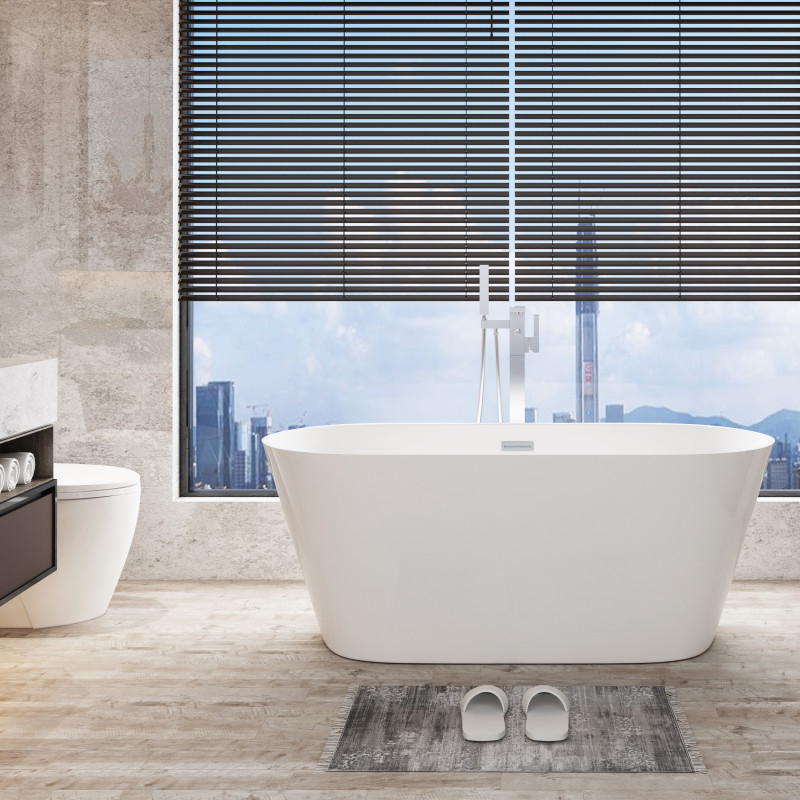 Freistehende Badewanne Anabelle 170 x 75 cm – Hochglanz Weiß Acryl – Mittiger Ablauf