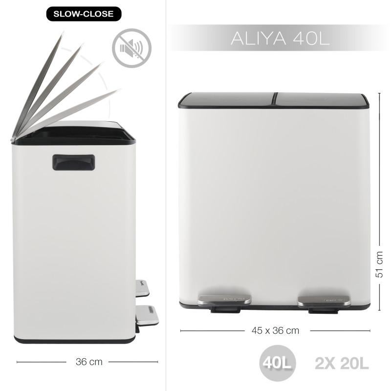 Spirella selektive sortierung mülleimer ALIYA 40L (2x20L) Stahl Mattweiß