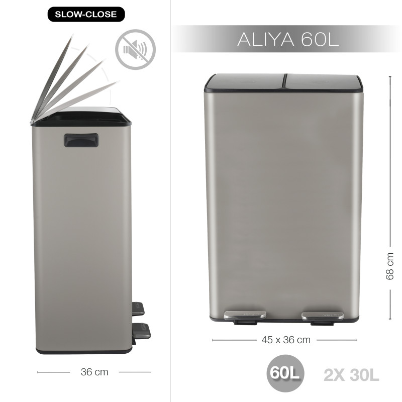 ALIYA Contenedor Selectivo 60L (2x30L) Acero Topo Mate Spirella