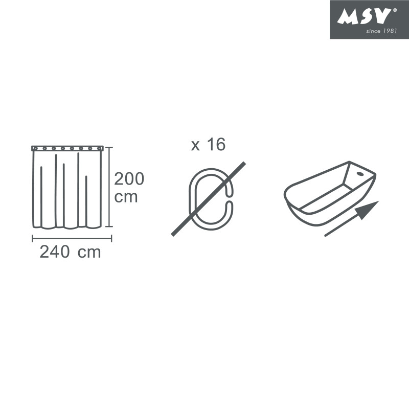 Duschvorhang ROMANA PEVA 240x200cm Weiß MSV
