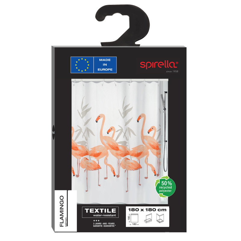 Rideau de douche Polyester FLAMINGO 180x180cm Saumon Spirella