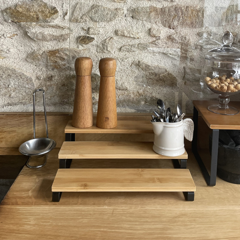 Etagère à  épices 3 niveaux Design industriel Bambou & Acier ELIE Noir mat MSV